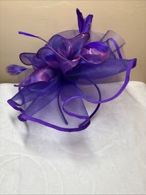 Purple Floral Mesh Fascinator Headband - Women Accessories